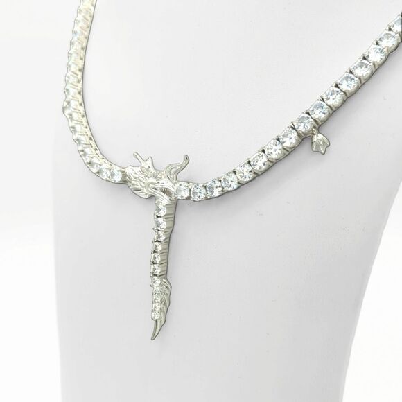 14K White Gold Finish Chinese Dragon 21inch x 5mm Tennis Chain. - Picture 3 of 7